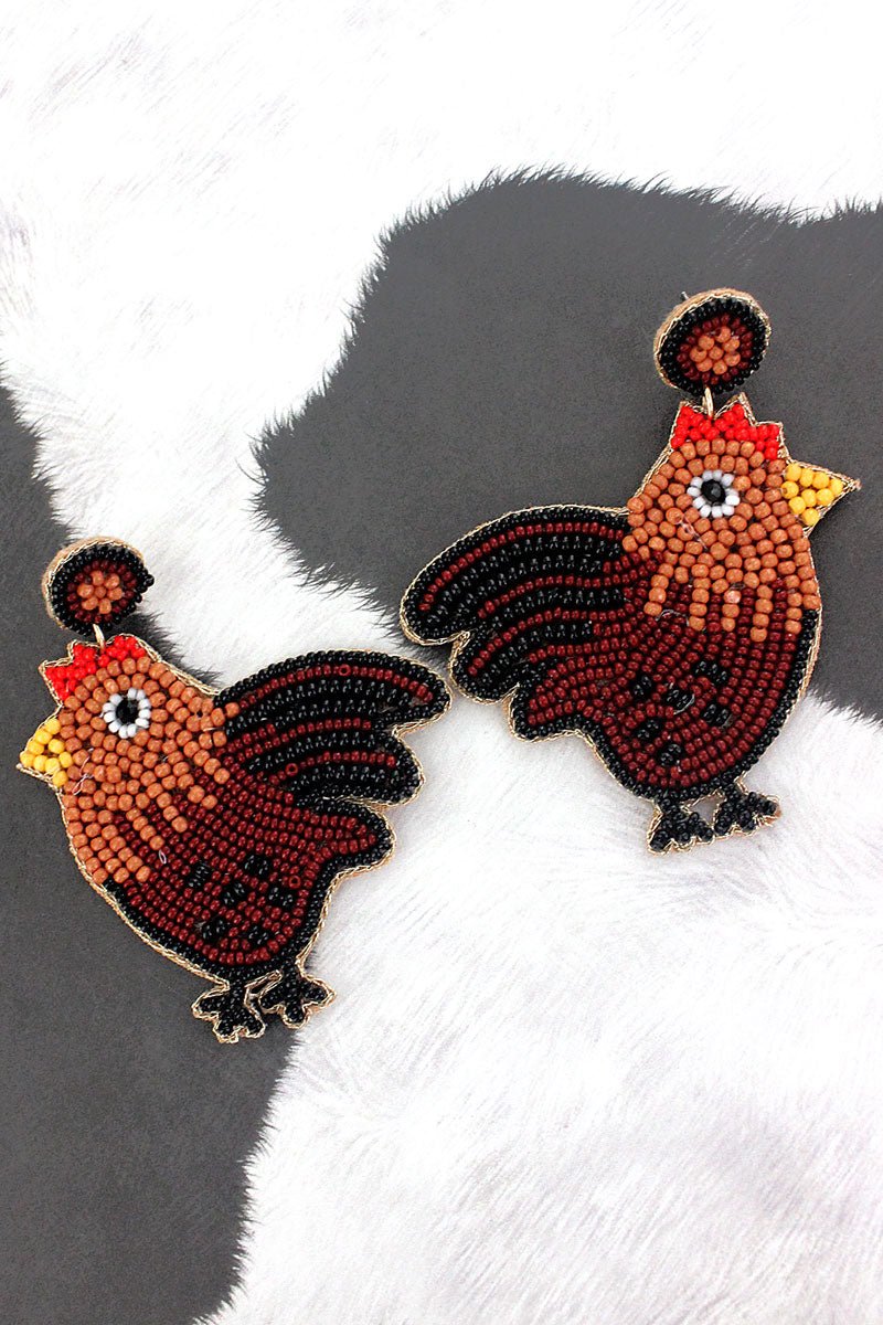 Viola Rooster Seed Bead Earrings - Wholesale Accessory Market