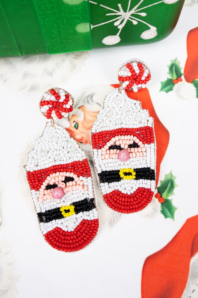 Viola Peppermint Mocha Santa Seed Bead Earrings - Wholesale Accessory Market