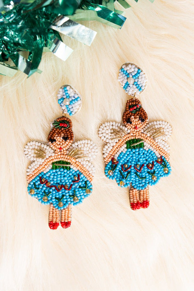 Viola Blue Holiday Fairy Seed Bead Earrings - Wholesale Accessory Market