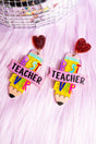 Viola Best Teacher Ever Pencil Acrylic Earrings - Wholesale Accessory Market