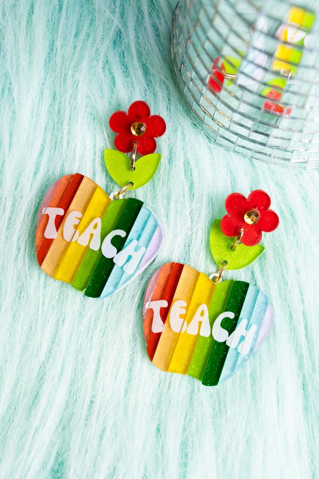 Viola Teach Rainbow Apple Acrylic Earrings - Wholesale Accessory Market