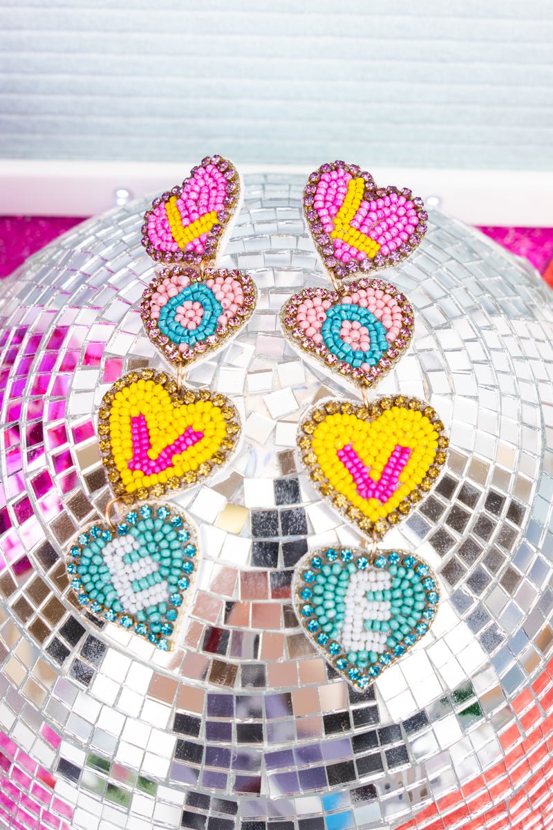 Viola Tiered 'LOVE' Seed Bead Heart Earrings - Wholesale Accessory Market