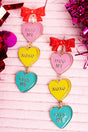 Viola Red Ribbon Linked Conversation Hearts Goldtone Earrings - Wholesale Accessory Market