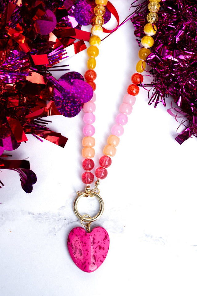 Viola Fuchsia Heart Bead Goldtone Necklace - Wholesale Accessory Market