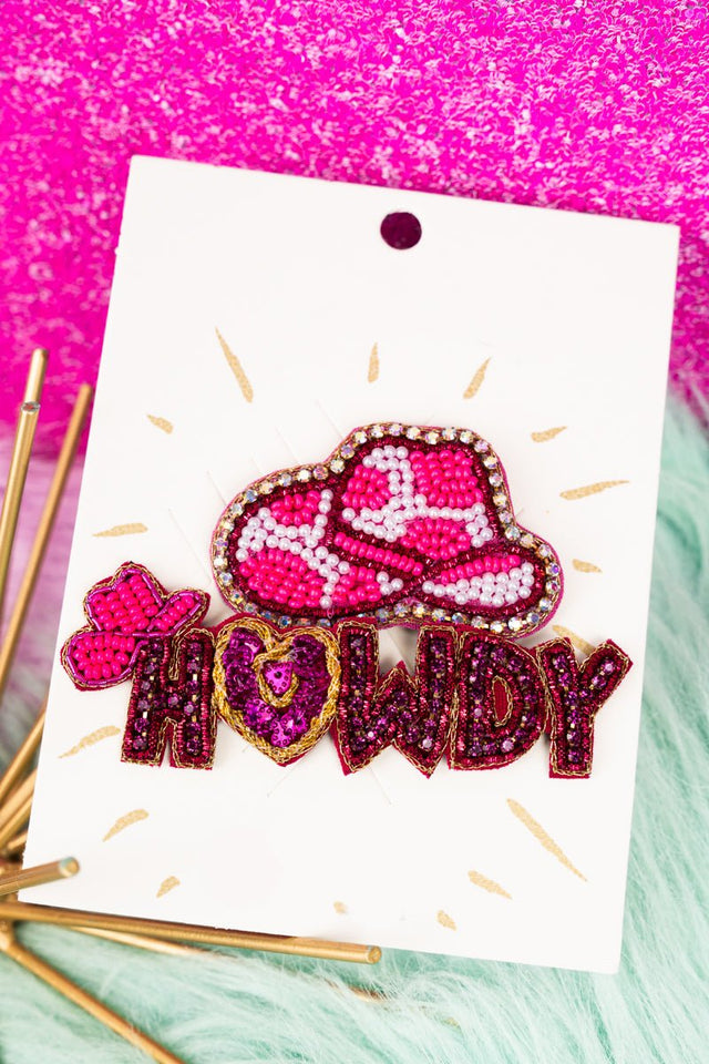 Viola Pink Cowgirl Hat & Howdy Seed Bead Pin Set - Wholesale Accessory Market