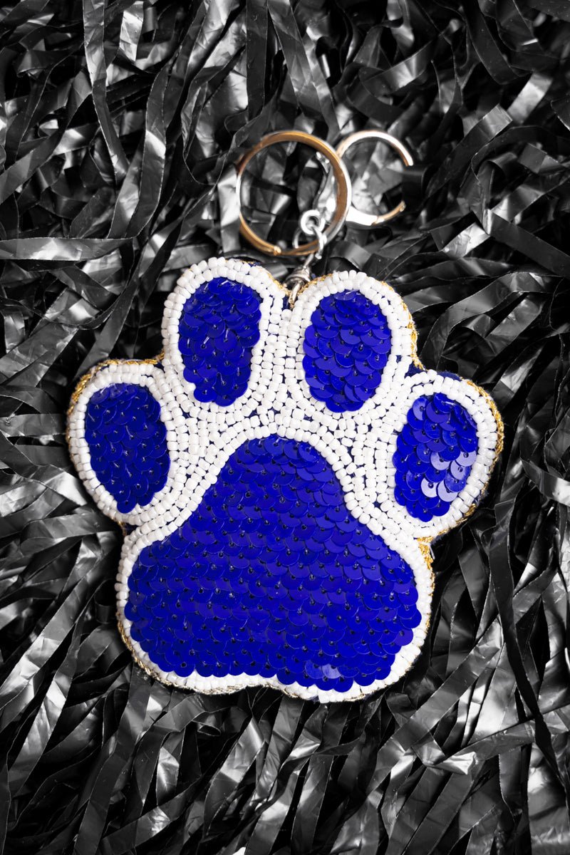 Viola Blue and White Sequin Paw Keychain - Wholesale Accessory Market