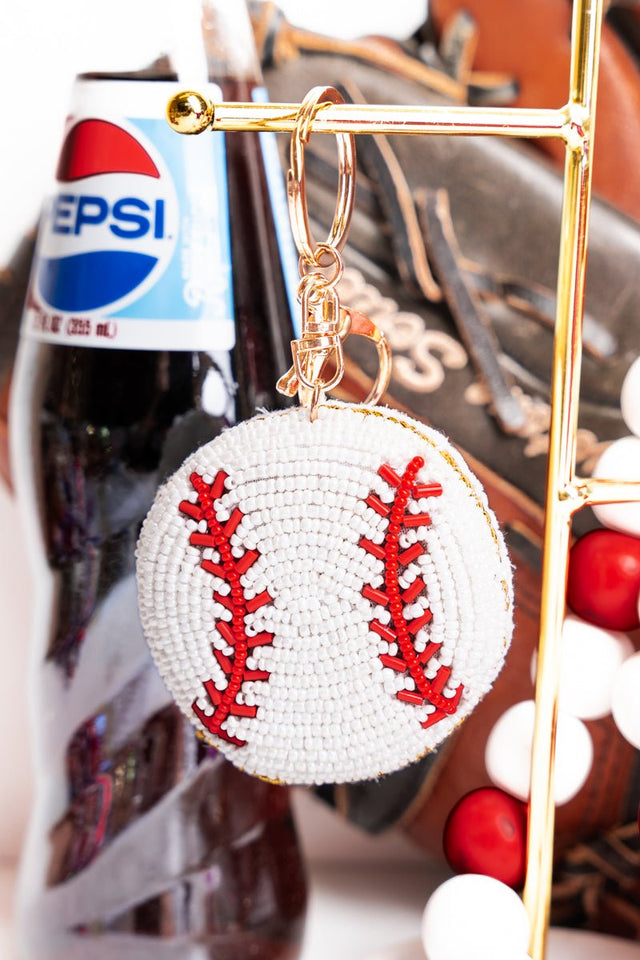 Viola Throw a Curve Ball White Seed Bead Keychain - Wholesale Accessory Market