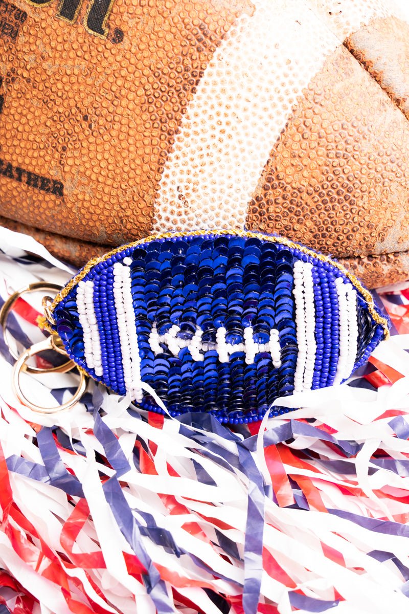 Viola The Kickoff Blue Sequin Football Keychain - Wholesale Accessory Market