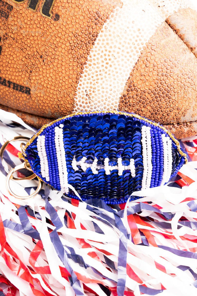 Viola The Kickoff Blue Sequin Football Keychain - Wholesale Accessory Market