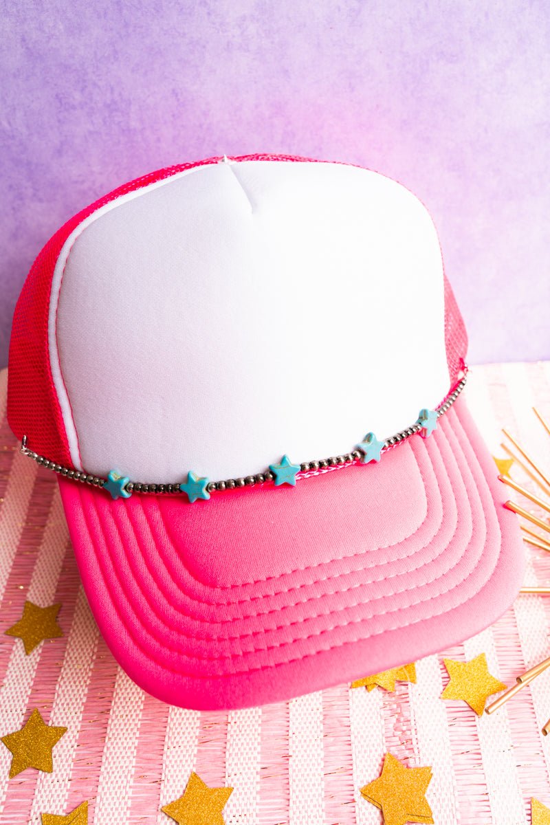 Viola Silvermoon Turquoise & Fuchsia Stars Beaded Trucker Hat Chains - Wholesale Accessory Market