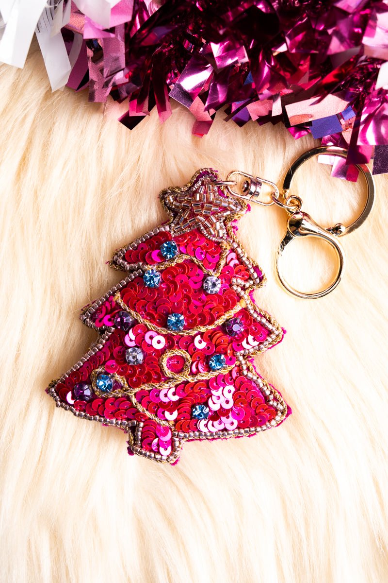 Viola Fuchsia Sequin Christmas Tree Keychain - Wholesale Accessory Market