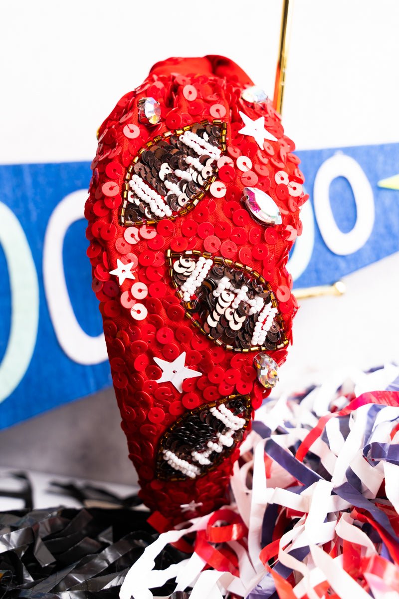 Viola Winning Team Red Sequin Football Knotted Headband - Wholesale Accessory Market