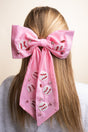 Viola Pink Baseball Seed Bead Hair Bow Barrette - Wholesale Accessory Market