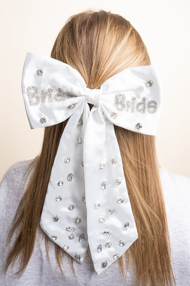 Viola White Rhinestone 'Bride' Hair Bow Barrette - Wholesale Accessory Market