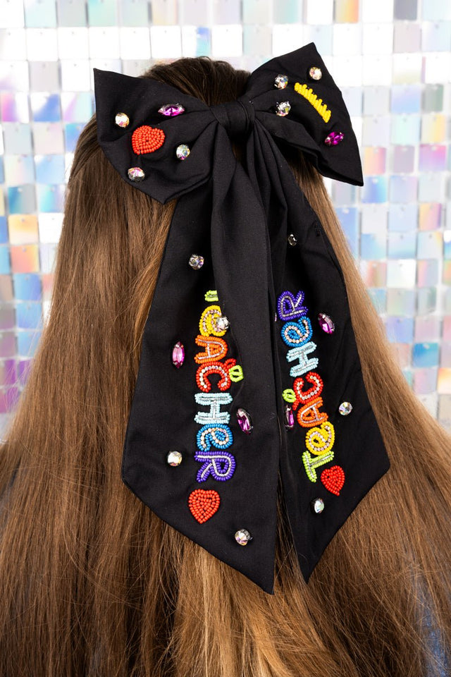 Viola Colorful 'Teacher' Black Hair Bow Barrette - Wholesale Accessory Market