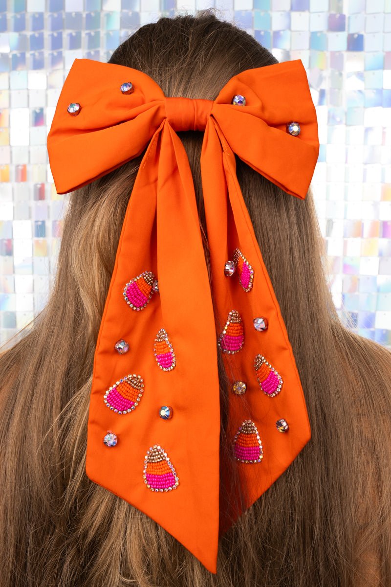 Viola Candy Corn Orange Hair Bow Barrette - Wholesale Accessory Market