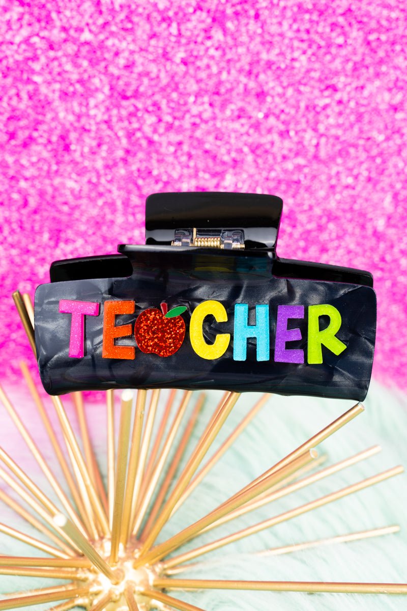 Viola Busy Day Glitter 'Teacher' Black Hair Claw - Wholesale Accessory Market