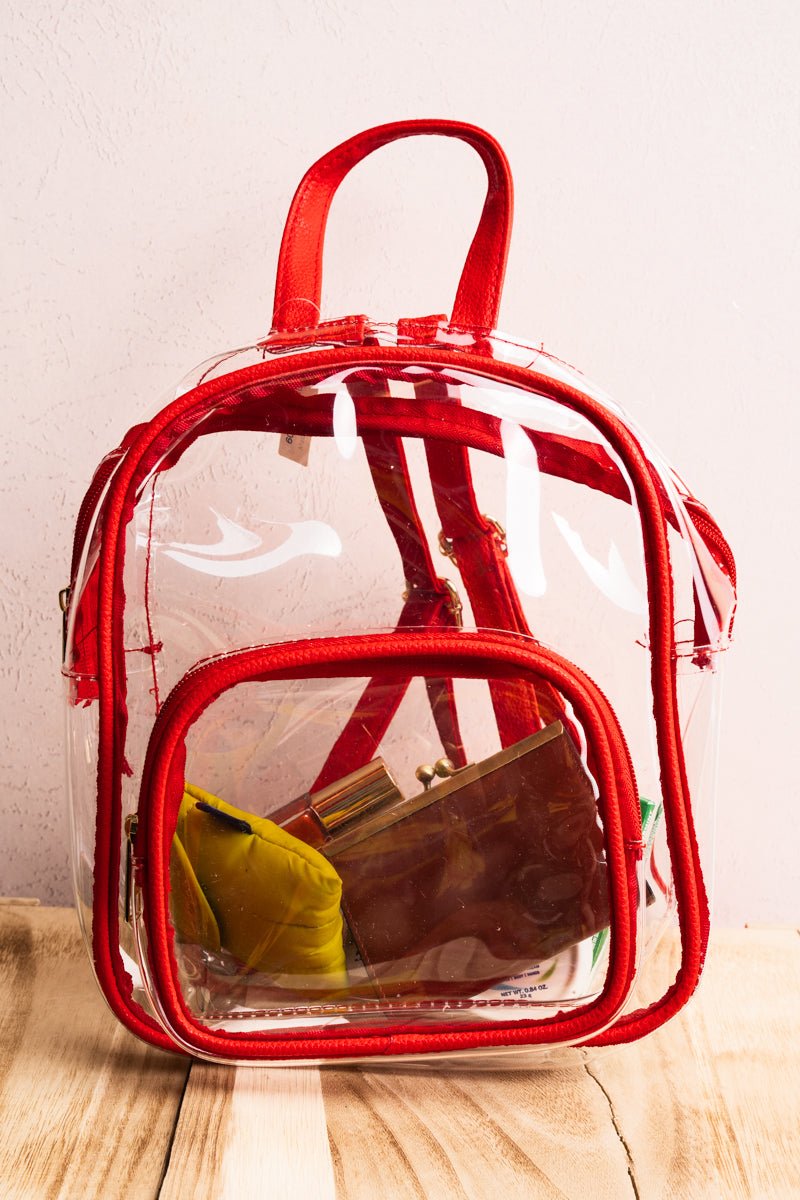 Viola Zahra Clear Backpack with Red Trim - Wholesale Accessory Market