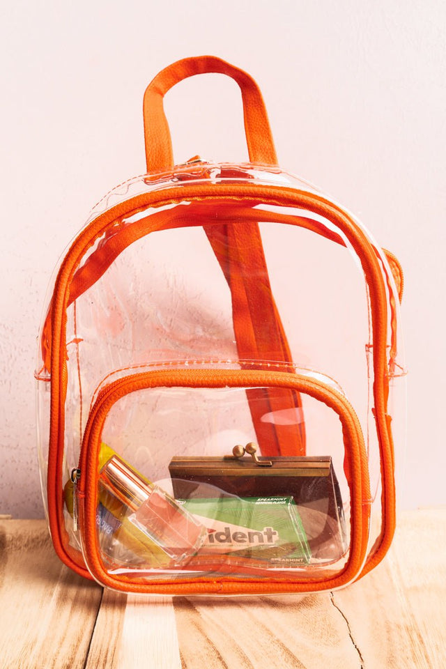 Viola Zahra Clear Backpack with Orange Trim - Wholesale Accessory Market