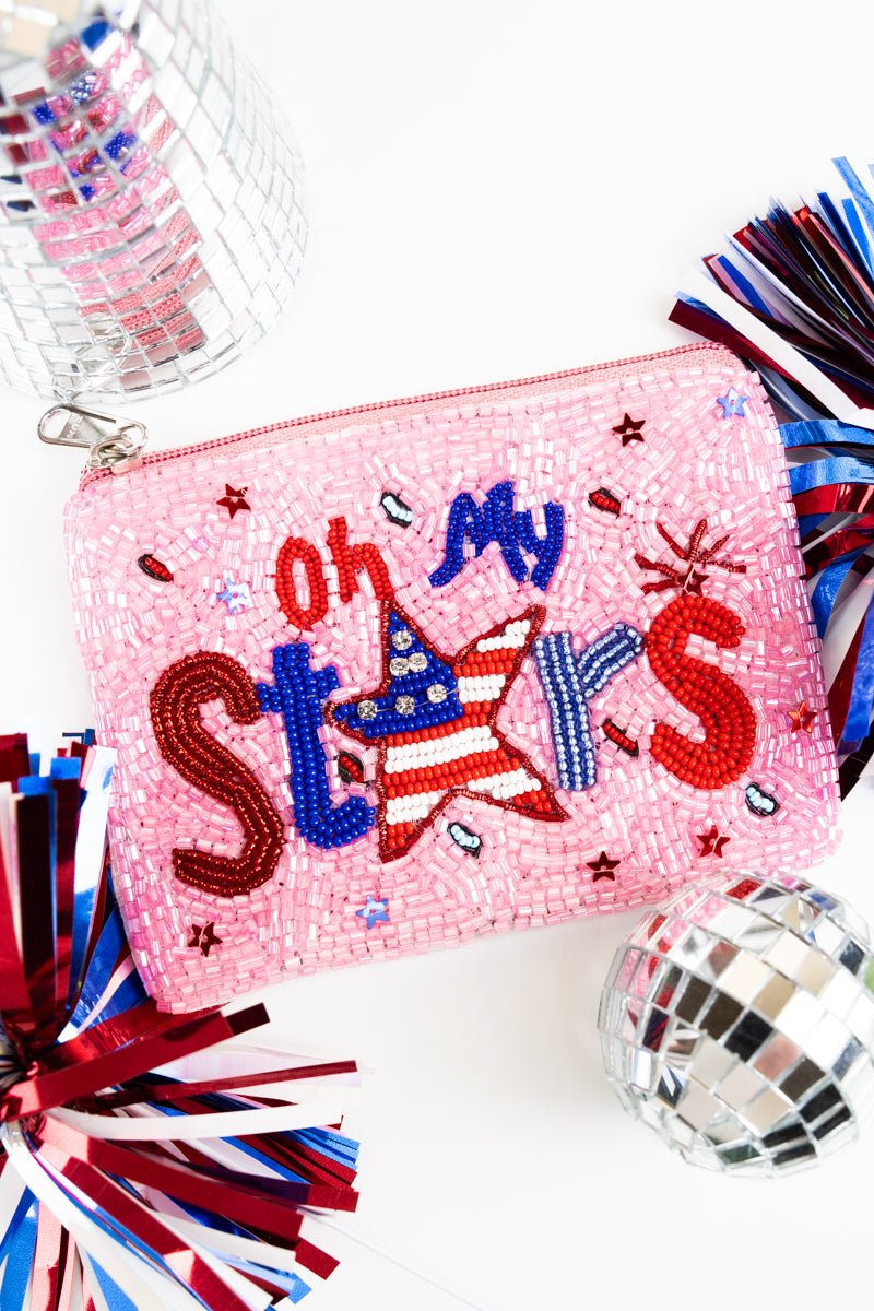 Viola Pink 'Oh My Stars' Seed Bead Coin Purse - Wholesale Accessory Market