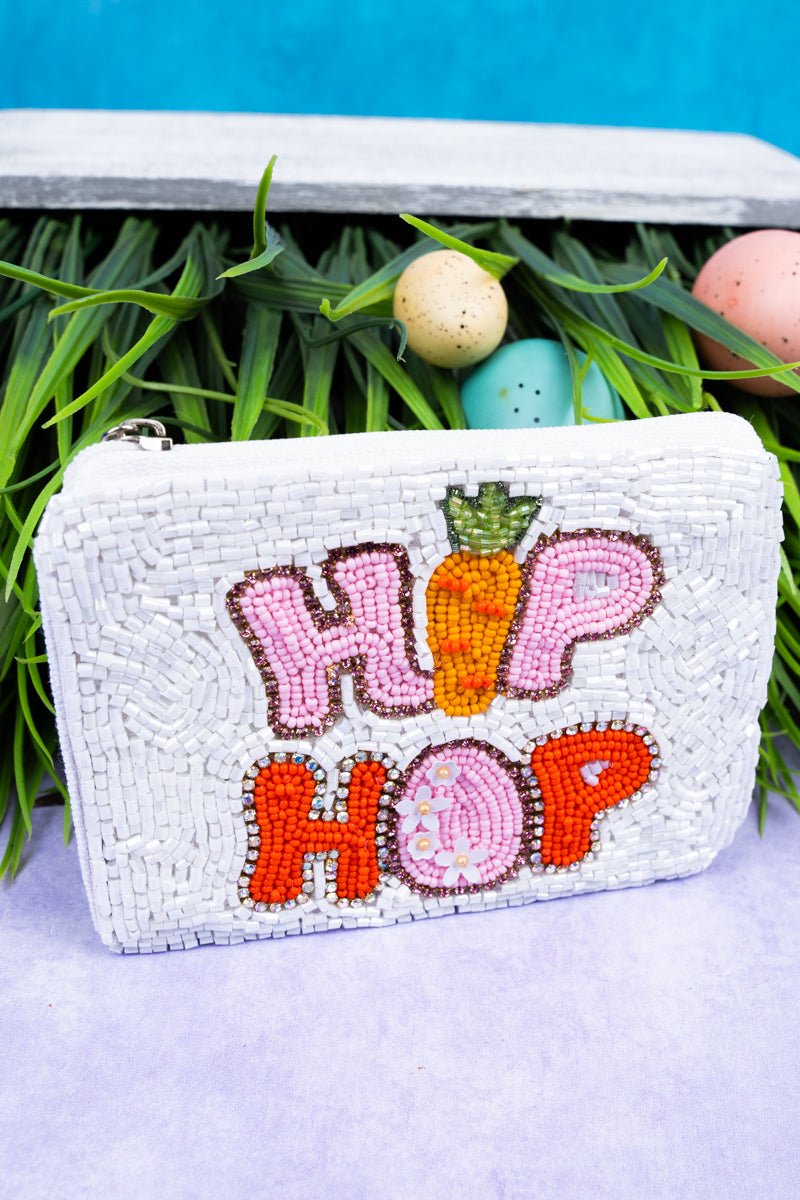 Viola Hop Hop White Seed Bead Coin Purse - Wholesale Accessory Market