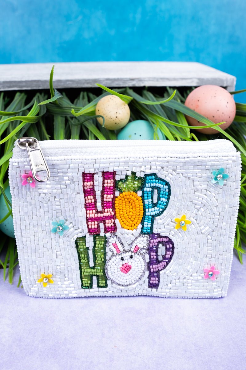 Viola Hop Hop Bunny White Seed Bead Coin Purse - Wholesale Accessory Market