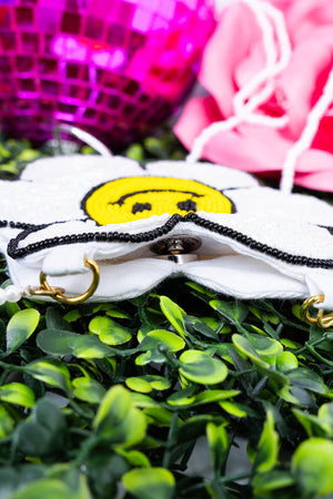 Viola Happy Face Daisy White Petite Seed Bead Purse - Wholesale Accessory Market