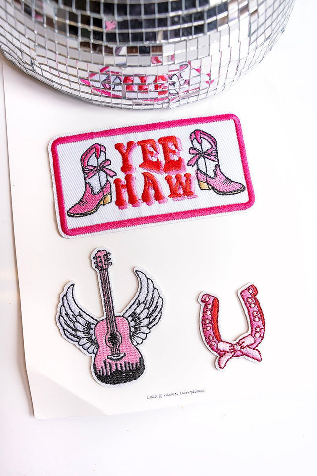 Viola 3 Piece Yeehaw Guitar Embroidered Patch Set - Wholesale Accessory Market