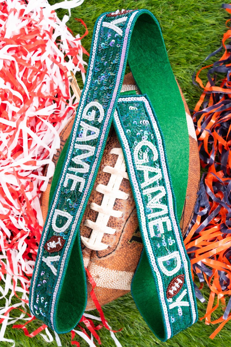 Green & White Game Day Glimmer Bag Strap | Wholesale Accessory Market