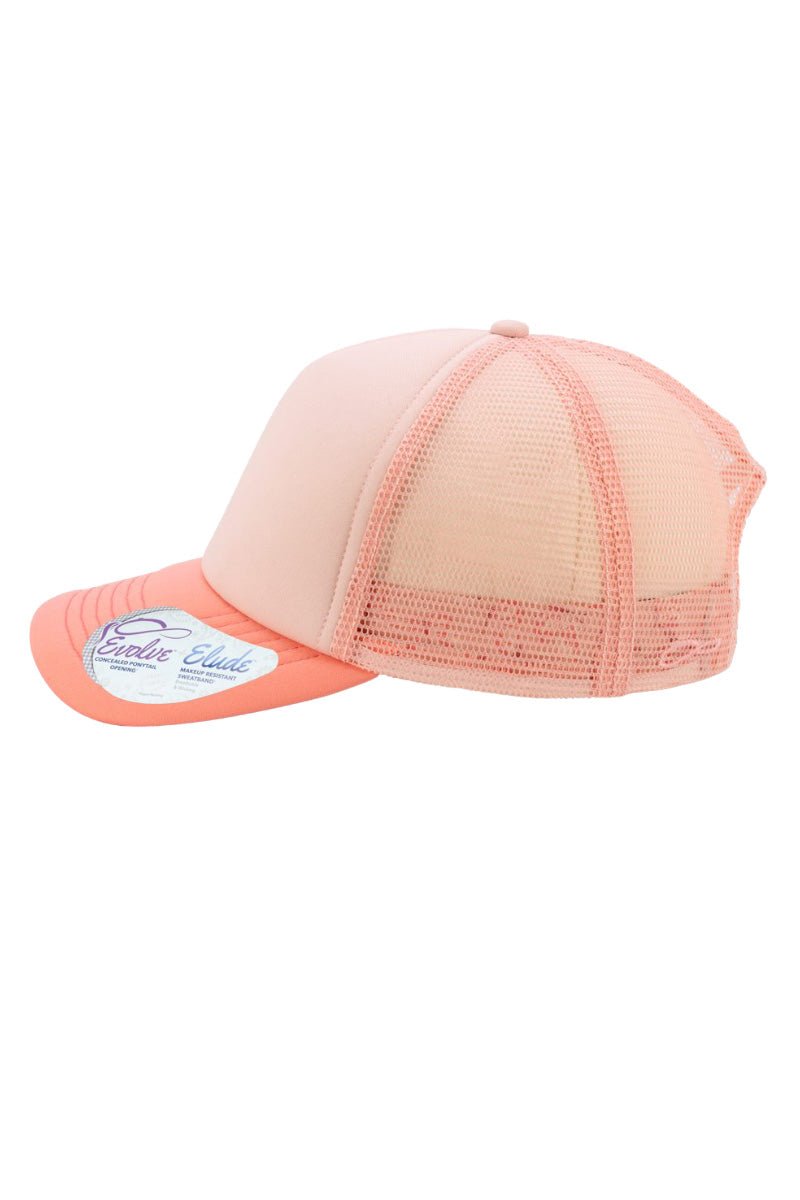 Women's Dusty Pink & Pink Butterfly Foam Ponytail Trucker Cap - Wholesale Accessory Market