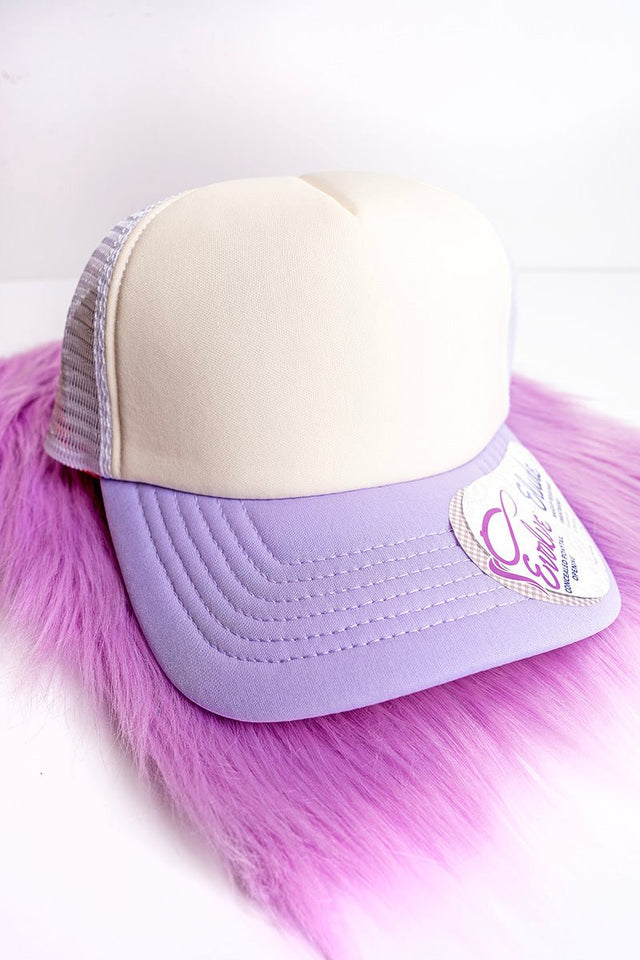 Women's Ivory & Lavender Smile Foam Ponytail Trucker Cap - Wholesale Accessory Market