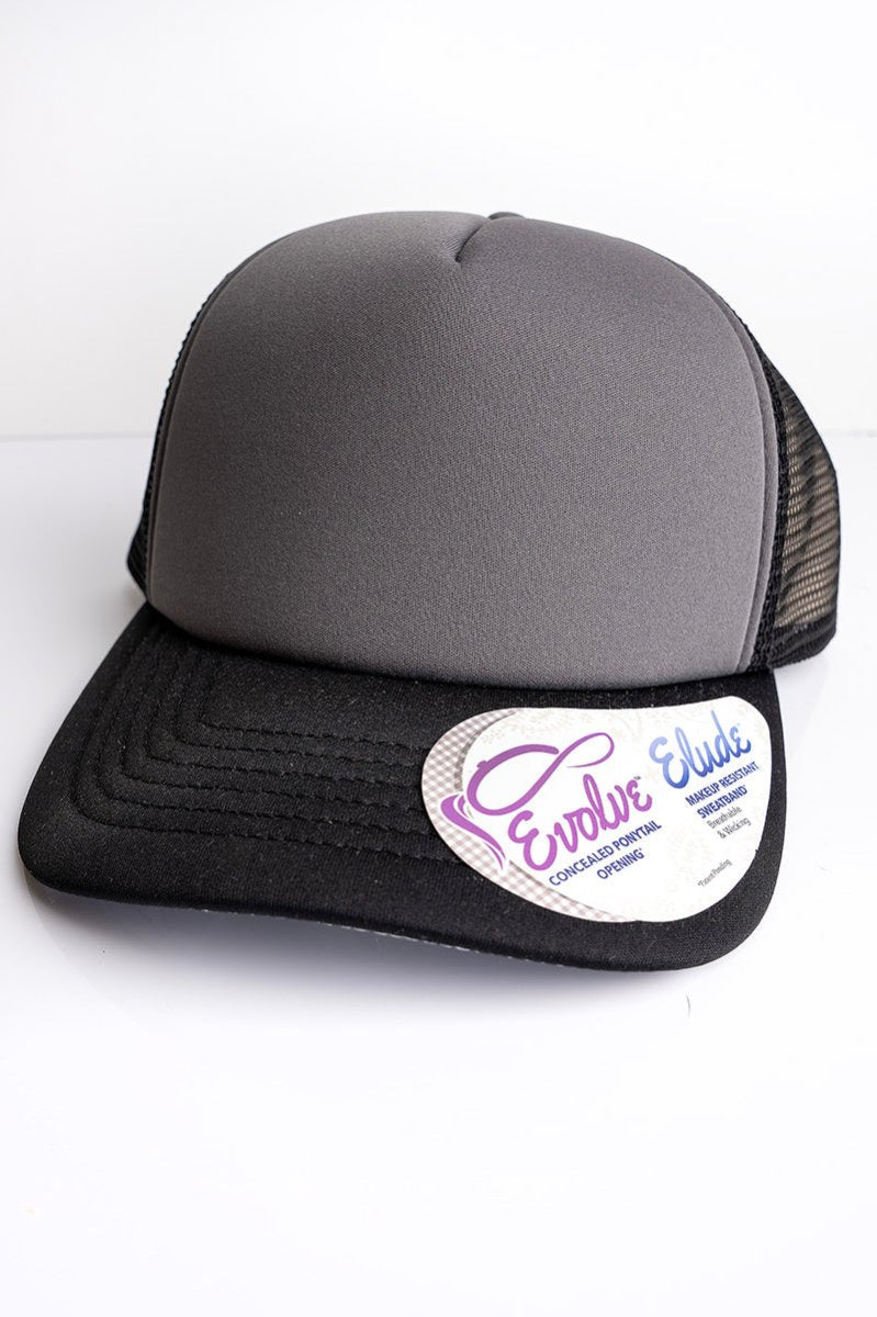 Women's Slate & Black Cow Foam Ponytail Trucker Cap - Wholesale Accessory Market