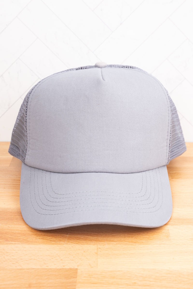 Big Accessories Light Gray Twill Front Mesh Trucker Cap - Wholesale Accessory Market