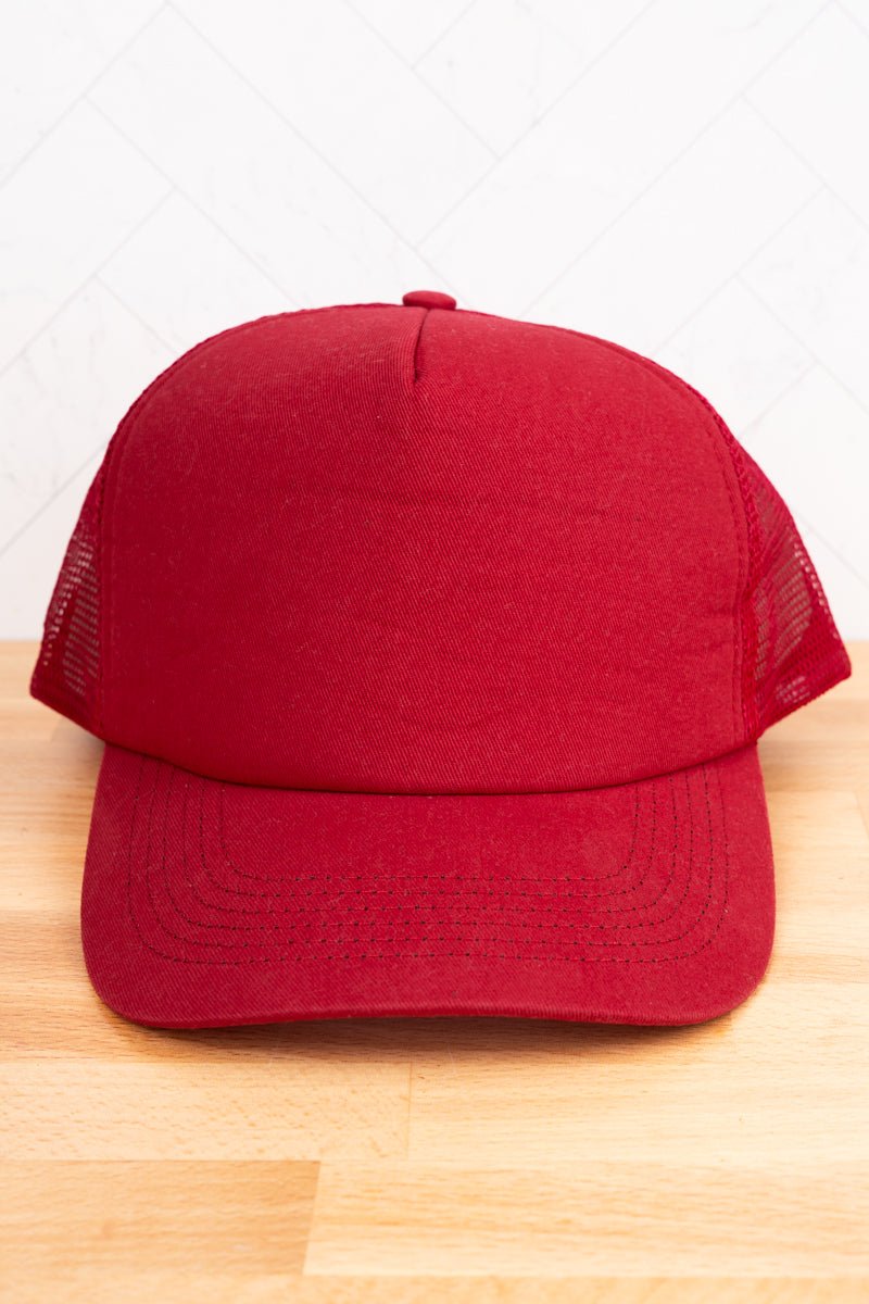 Big Accessories Red Twill Front Mesh Trucker Cap - Wholesale Accessory Market