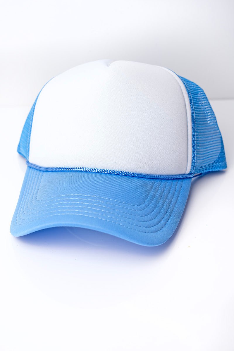 Valucap White and Baby Blue Foam Mesh Back Trucker Cap - Wholesale Accessory Market