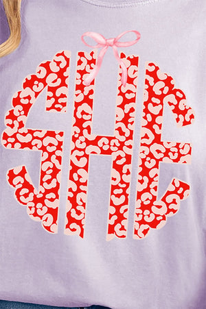 Valentine Leopard 3 Letter Monogram Comfort Colors Adult Ring - Spun Cotton Tee - Wholesale Accessory Market