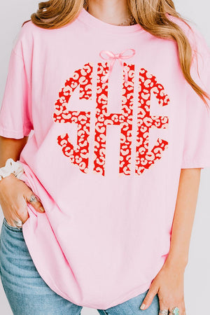 Valentine Leopard 3 Letter Monogram Comfort Colors Adult Ring - Spun Cotton Tee - Wholesale Accessory Market