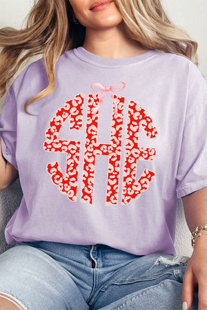 Valentine Leopard 3 Letter Monogram Comfort Colors Adult Ring - Spun Cotton Tee - Wholesale Accessory Market