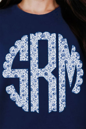 Blue Chinoiserie 3 Letter Monogram Unisex NuBlend Crew Sweatshirt - Wholesale Accessory Market