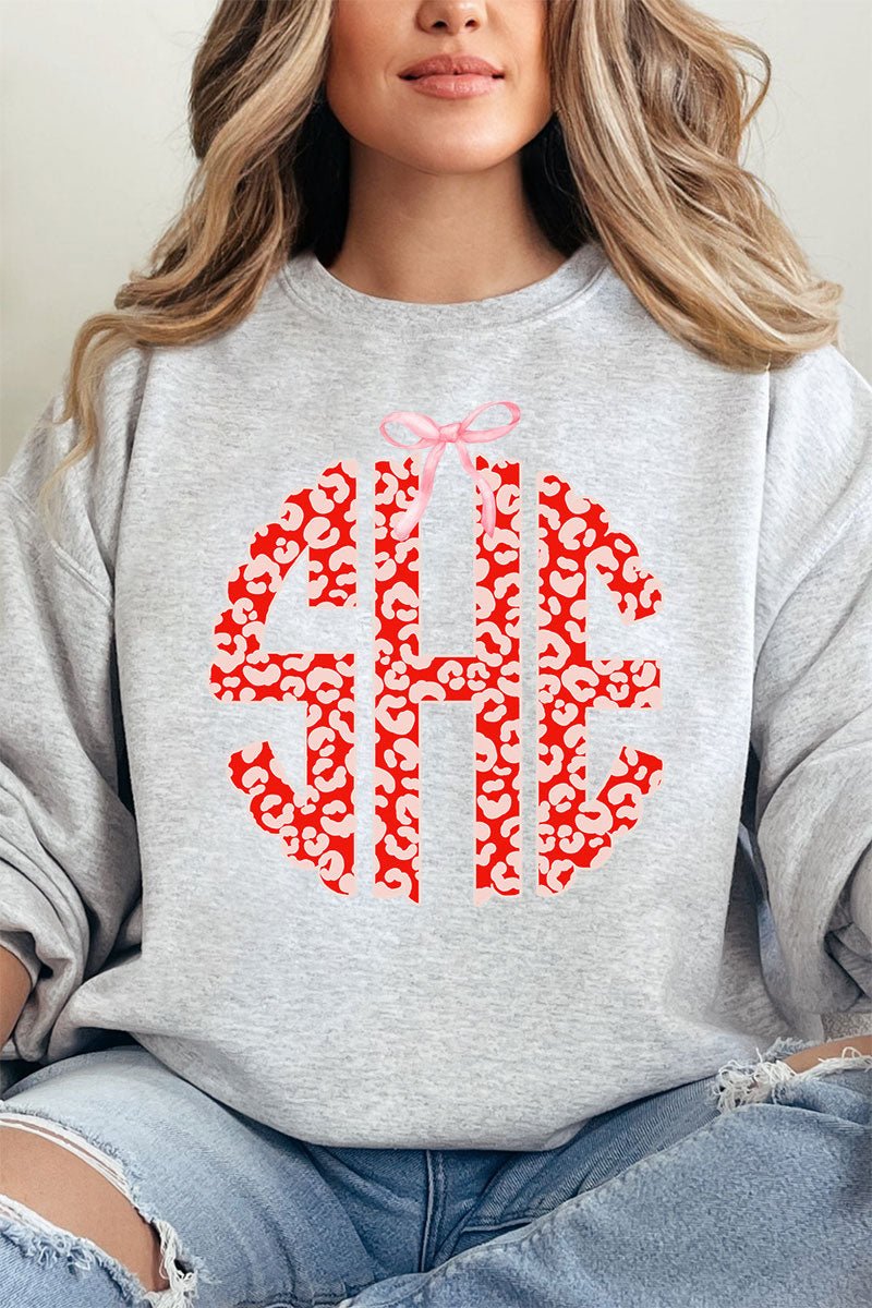 Valentine Leopard 3 Letter Monogram Unisex NuBlend Crew Sweatshirt - Wholesale Accessory Market