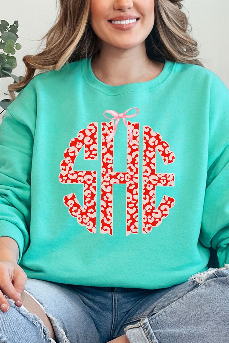 Valentine Leopard 3 Letter Monogram Unisex NuBlend Crew Sweatshirt - Wholesale Accessory Market