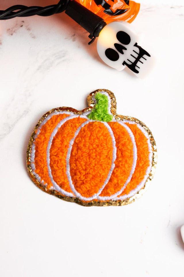 Orange Pumpkin Glitter Chenille Patch - Wholesale Accessory Market