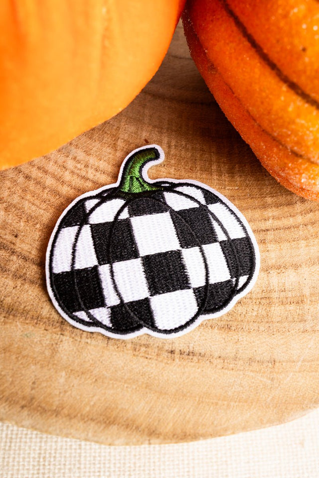 Black Checkerboard Pumpkin Embroidered Patch - Wholesale Accessory Market