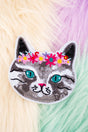 Gray Cat with Flower Wreath Embroidered Patch - Wholesale Accessory Market