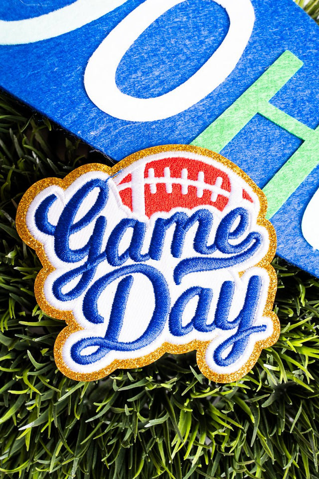 Blue Gameday Football Glitter Embroidered Patch - Wholesale Accessory Market