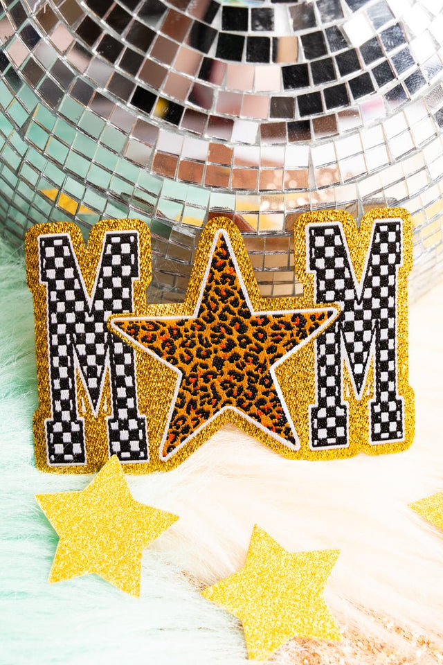 Checkered & Cat Star Mom Woven Glitter Patch - Wholesale Accessory Market