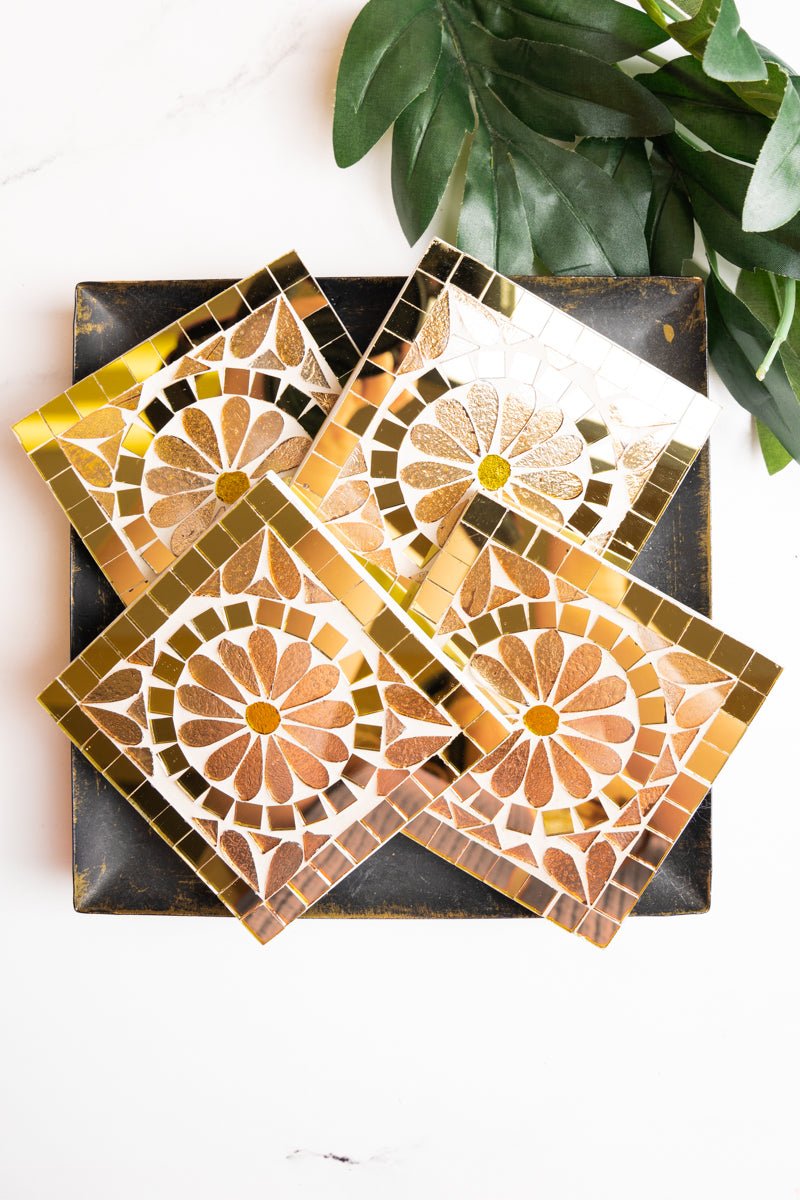 Set of Four All That Glitters Tiled Glass Coasters, 4" - Wholesale Accessory Market