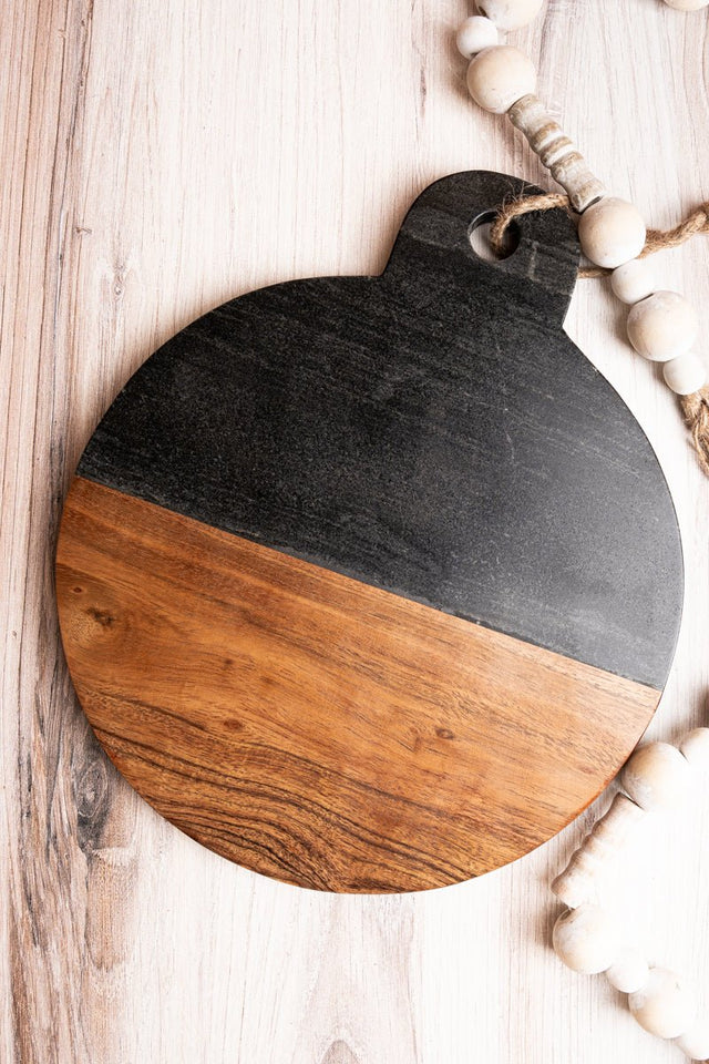 12 x 10 Seraphina Marble and Wood Round Serving Board - Wholesale Accessory Market