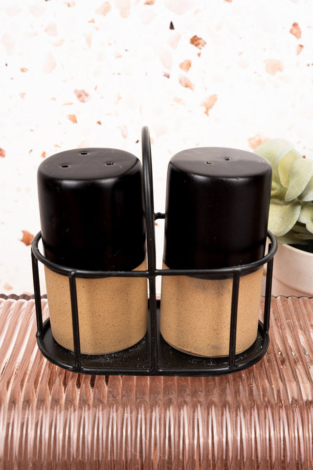 Carina Ceramic Salt & Pepper Shaker Set with Wire Caddy - Wholesale Accessory Market