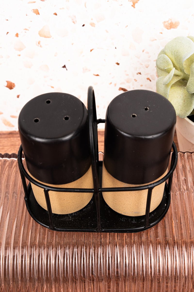 Carina Ceramic Salt & Pepper Shaker Set with Wire Caddy - Wholesale Accessory Market